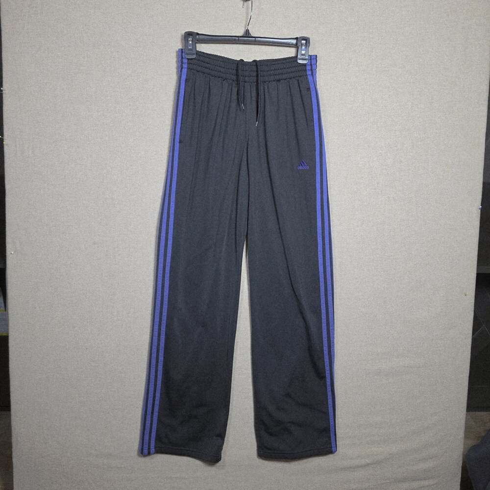 Adidas Womens Medium Black Purple 3 Stripe Track Pants Straight Leg Mesh